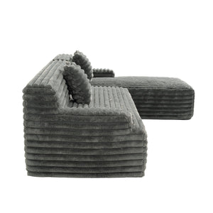 English Elm 110" Cloud Sectional Sofa Upholstered with Ultra-Soft Faux Rabbit Fur, Modular L-Shape Comfort and Easy Care Dark Gray N719S001820R