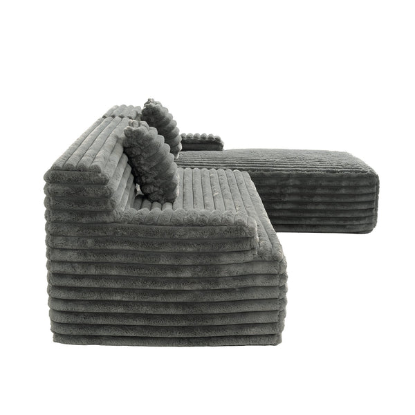 English Elm 110" Cloud Sectional Sofa Upholstered with Ultra-Soft Faux Rabbit Fur, Modular L-Shape Comfort and Easy Care Dark Gray N719S001820R