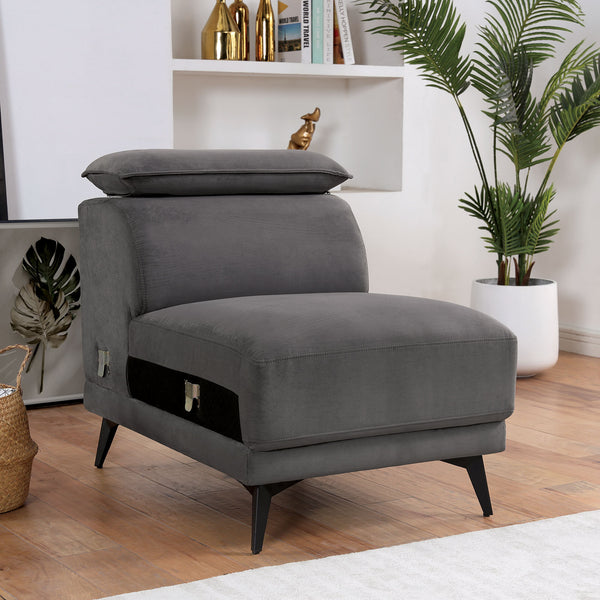 English Elm Dark Dark Gray Plush Armless Chair with Adjustable Headrest Metal Legs Boxed Cushions Chaise Comfort B2741P378245