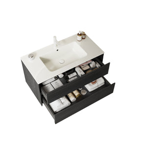 English Elm BRON 36" Wall-Mounted Bathroom Vanity with Ceramic Sink, Dark Oak Plywood, 2 Soft-Close Drawers, Pre-Assembled W2615P247213