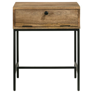 English Elm Wyrik Solid Mango Wood Drop-front End Table with Iron Base for Living Rooms B062P451780