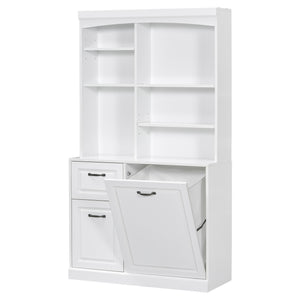 English Elm Bathroom Tall Storage Cabinet with Tilt-Out Hamper, 70.9" Linen Tower, 2 Drawers, Adjustable Shelves, White Finish N725P278420K