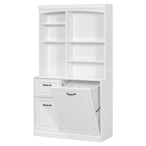 English Elm Bathroom Tall Storage Cabinet with Tilt-Out Hamper, 70.9" Linen Tower, 2 Drawers, Adjustable Shelves, White Finish N725P278420K