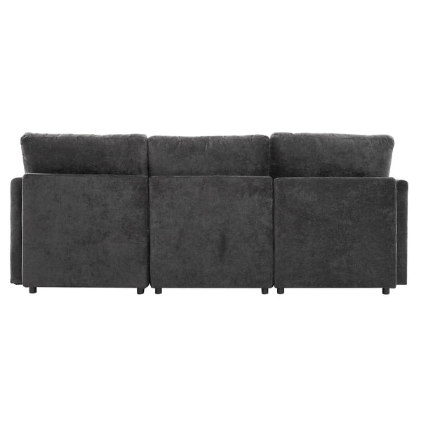 English Elm 86.6" Sectional Sofa Modular U-Shape Convertible Sofa Bed with Movable Ottoman, USB Ports & Chenille Comfort Black N719S002130B