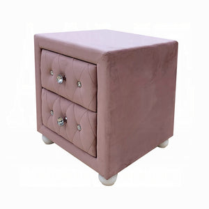 English Elm Beautiful Pink Fabric Nightstand with Two Drawers, Crystal Knobs, Rounded White Bun Feet, 17" Cubic Stylish Accent Table B2741P323124