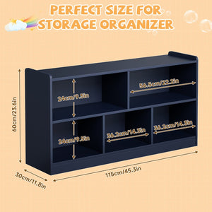 English Elm Wooden Five Cube Open Organizer Low Profile Montessori Bookshelf for Playroom or Nursery Navy Blue T3210P476849