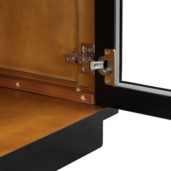 English Elm TREXM 4-Door Large Storage Buffet Cabinet with Glass Doors, Adjustable Shelves and Cable Port Black N715P247544B