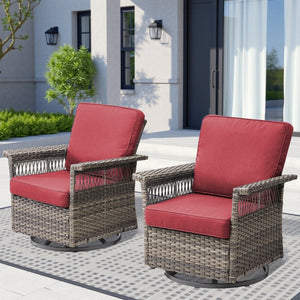 English Elm 2 Outdoor Swivel Rocker Patio Chairs High Back Deep Seat Olefin Cushions Steel Base Red T3773P416508