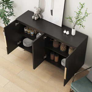 English Elm Black Fluted Buffet Cabinet Modern Sideboard with Adjustable Shelves, Large Storage Credenza for Living Room Decor W1321P171785