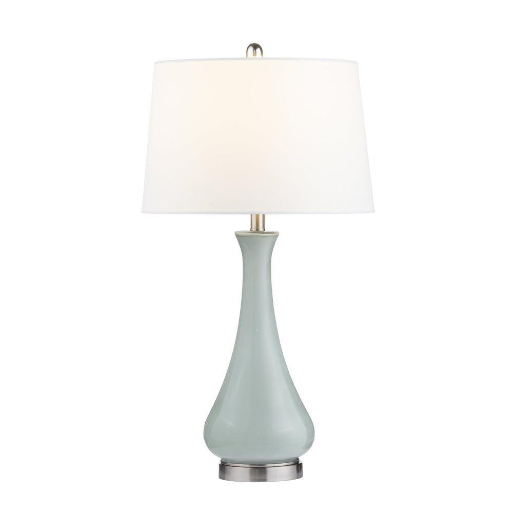 Crestview Collection 30.25"H Elegant Seafoam Glass Table Lamp With Linen Shade, Modern Nickel Base & 3-way Socket   Cvabs2447