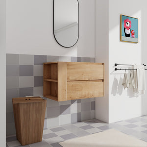 English Elm 30" Wall Mounting Bathroom Vanity Cabinet with Adjustable Side Shelf, Soft-Close 2/3 Drawers, Water-Resistant Plywood Imitative Oak W999P193004