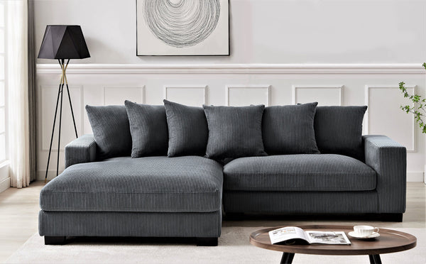 English Elm Luxe Oversized L-Shaped Sectional Sofa With Chaise - Dark Grey Corduroy, Deep Seating Comfort & Style B2735S00003