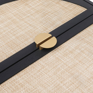 English Elm 2 Door 3 Drawer Cabinet with Engineered Rattan Finish, Pine Feet, Metal Semi-Circle Handles, Durable Black W688134396