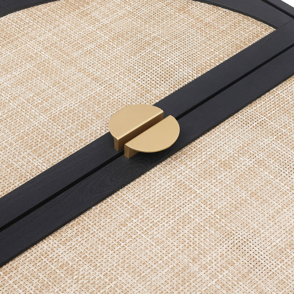 English Elm 2 Door 3 Drawer Cabinet with Engineered Rattan Finish, Pine Feet, Metal Semi-Circle Handles, Durable Black W688134396