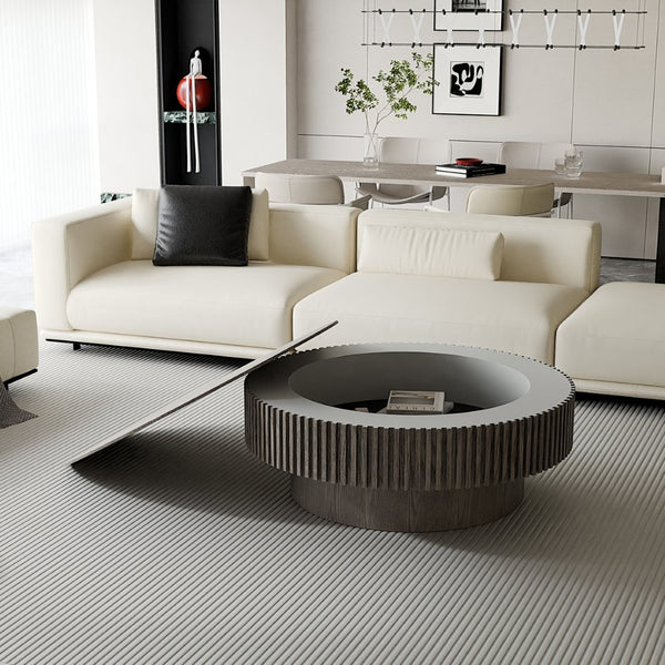 English Elm 39.37'' Round Lift Top Coffee Table Fluted Pedestal Wood Veneer Storage Living Room W1435P368903
