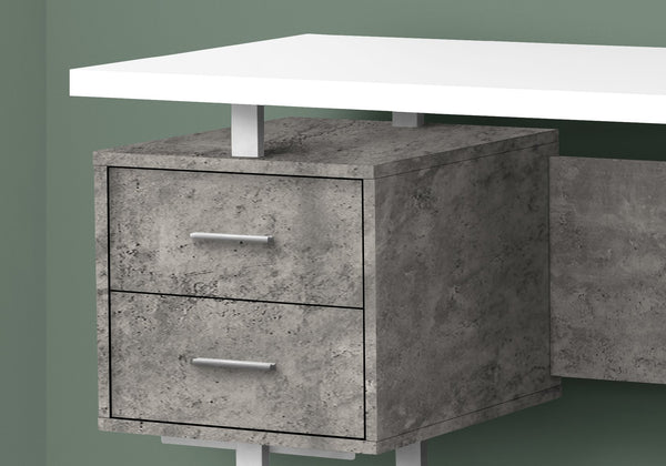 English Elm Computer Desk For Home Office - Reversible Design, Ample Storage, Modern Style In White & Grey B2710P219865