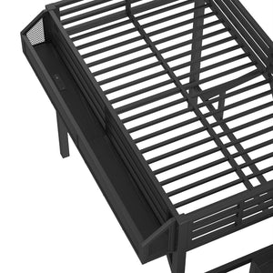 English Elm Full Xl Over Twin Triple Metal Bunk Bed with Storage Stairs and Shelves Black Black+Natural W1580S00407