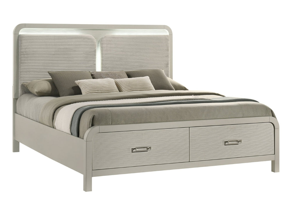 English Elm Aria Queen Bedroom Set with Storage Bed Illuminated Headboard and High-gloss Finish B009S01902