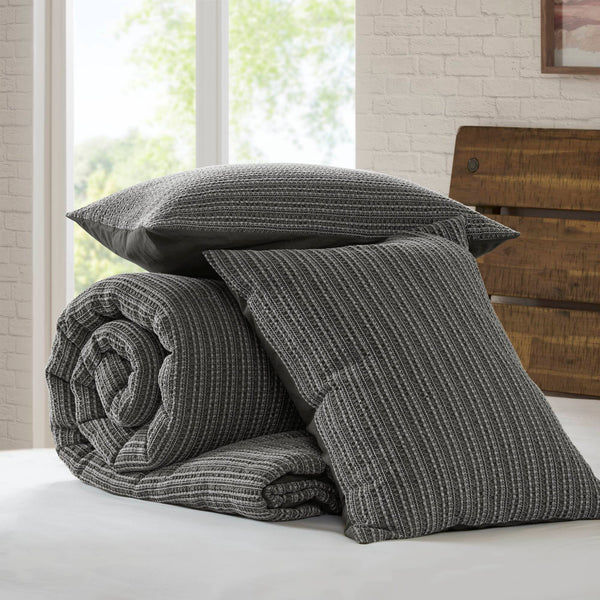 English Elm 3PCS Waffle Washed Comforter Set Full/Queen with Breathable 100% Cotton Face and Plush 270G Fill Charcoal 23 L x 21 W x 12 H B035P341106