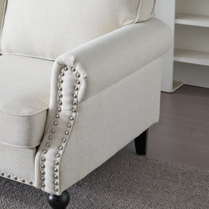 English Elm 83 Inch Faux Leather Traditional Sofa with Brass Nailhead Trim and Deep Rolled Arms W2911S00012