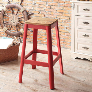 English Elm Natural Pine Backless Bar Stool Solid Wood Seat Red Metal Legs Kitchen Island B062P189222