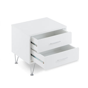 English Elm Deoss Modern White Accent Table with 2 Drawers, Chrome V-Legs, MDF Wood Frame, 40lb Top Capacity B2726P286621