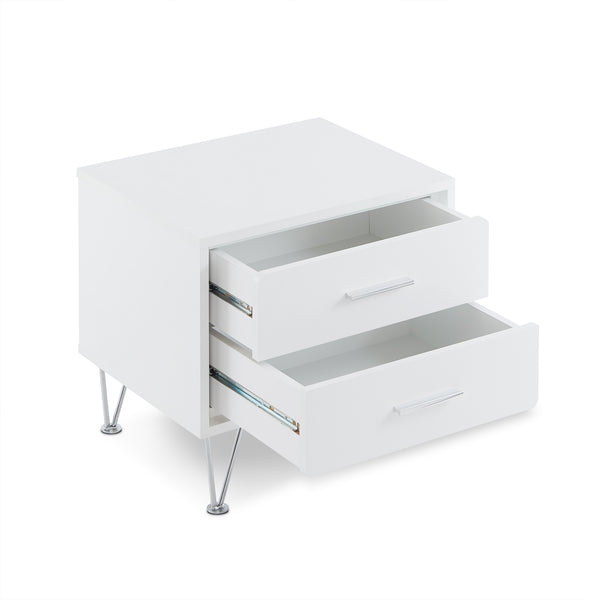 English Elm Deoss Modern White Accent Table with 2 Drawers, Chrome V-Legs, MDF Wood Frame, 40lb Top Capacity B2726P286621