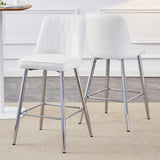 English Elm Modern White Pu Bar Stool - Silver Metal Legs With Cross Reinforcement.White,Silver Metal Legs,Bar Stool.Set Of 2 Chairs.