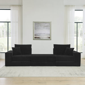 English Elm Modular Cloud Sectional Sofa with Corduroy Upholstery, Deep-Seat Sleeper Loveseat, Removable Ottoman, No-Assembly Comfort and Customizable Configuration Black W1117P357545