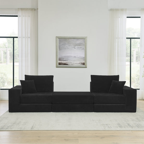 English Elm Modular Cloud Sectional Sofa with Corduroy Upholstery, Deep-Seat Sleeper Loveseat, Removable Ottoman, No-Assembly Comfort and Customizable Configuration Black W1117P357545