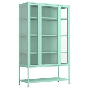English Elm 67.25'' Tall Steel Curio Cabinet with Led Lighting and Tempered Glass Panels Cyan SN845P263995T
