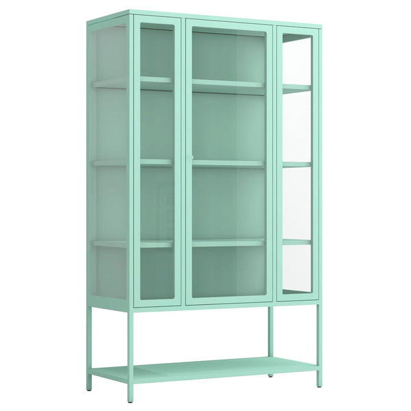 English Elm 67.25'' Tall Steel Curio Cabinet with Led Lighting and Tempered Glass Panels Cyan SN845P263995T