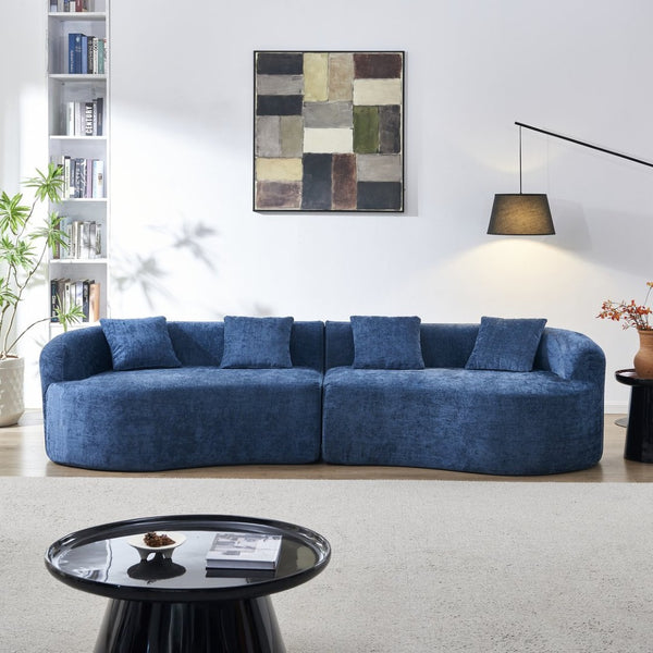 English Elm 111" L Shaped Cloud Sofa Plush Chenille Upholstered High Density Foam Apartment Living Room Blue W1669S00055