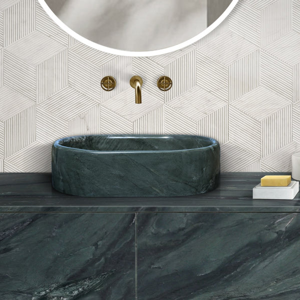 English Elm Green Natural Marble Vessel Sink - Polished Elegance For A Luxurious Bathroom Oasis, 23.6X15.7 Inches W1696P333275