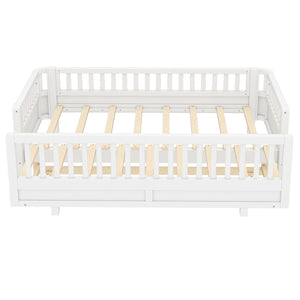 English Elm Twin Xl Platform Bed Frame With Guardrails - Solid Pine Wood, Convertible To Queen, White Finish W1580S00241-GIGA