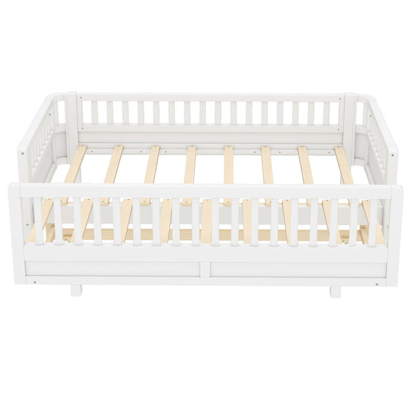 English Elm Twin Xl Platform Bed Frame With Guardrails - Solid Pine Wood, Convertible To Queen, White Finish W1580S00241-GIGA