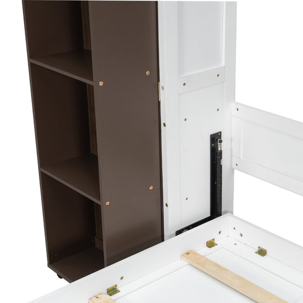 English Elm Queen Murphy Wall Bed with Hydraulic Lift and Push Pull Cabinet Storage Unit Espresso LP000381AAP