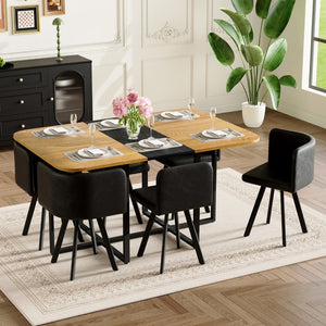 English Elm 7-piece Rectangular Dining Set Two-tone Triamine Top with Oil-waxed Leather Chairs W3875S00124