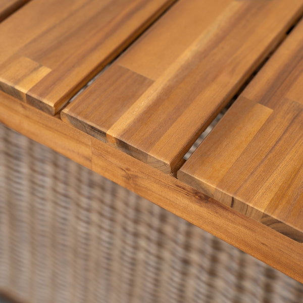 English Elm Christopher Knight Home® - Outdoor Acacia Wood Dining Table with Slatted Top and Handwoven Rattan Legs, Weather-Resistant Design Brown,Teak N773P286714B