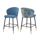 Christopher Knight Home® - Noble House - - Counter Height Bar Stools Set Of 2, Jacquard Upholstered Bar Chairs, Metal Footrest And Frame For Kitchen,Dining Room,28"H Seat Height , Blue