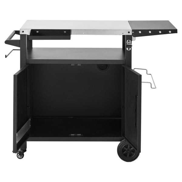 English Elm K&k Outdoor Bbq Station Stainless Steel Top Foldable Side Table Locking Wheels N707P379802B