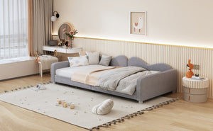 English Elm Twin Sherpa Upholstered Daybed with Cloud-Shaped Backrest, Cozy Sofabed Design, No Box Spring Needed Gray 42.5 L x 25.5 W x 8 H N733P234602E