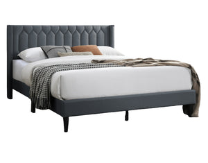 English Elm Modern Burlap Platform Bed Queen with Geometric Diamond Tufted Headboard, Sleek No-Box Spring Design Charcoal 66 L x 23 W x 9 H B011P238958