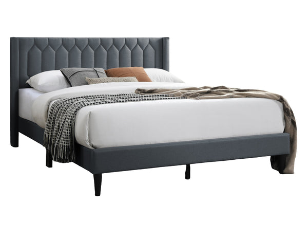 English Elm Modern Burlap Platform Bed Queen with Geometric Diamond Tufted Headboard, Sleek No-Box Spring Design Charcoal 66 L x 23 W x 9 H B011P238958
