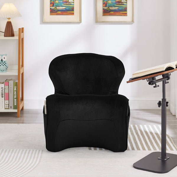 English Elm Ergonomic Floor Chair Velvet Upholstered Lumbar Support Seat for Reading Nook or Lounge Black W1097P462006