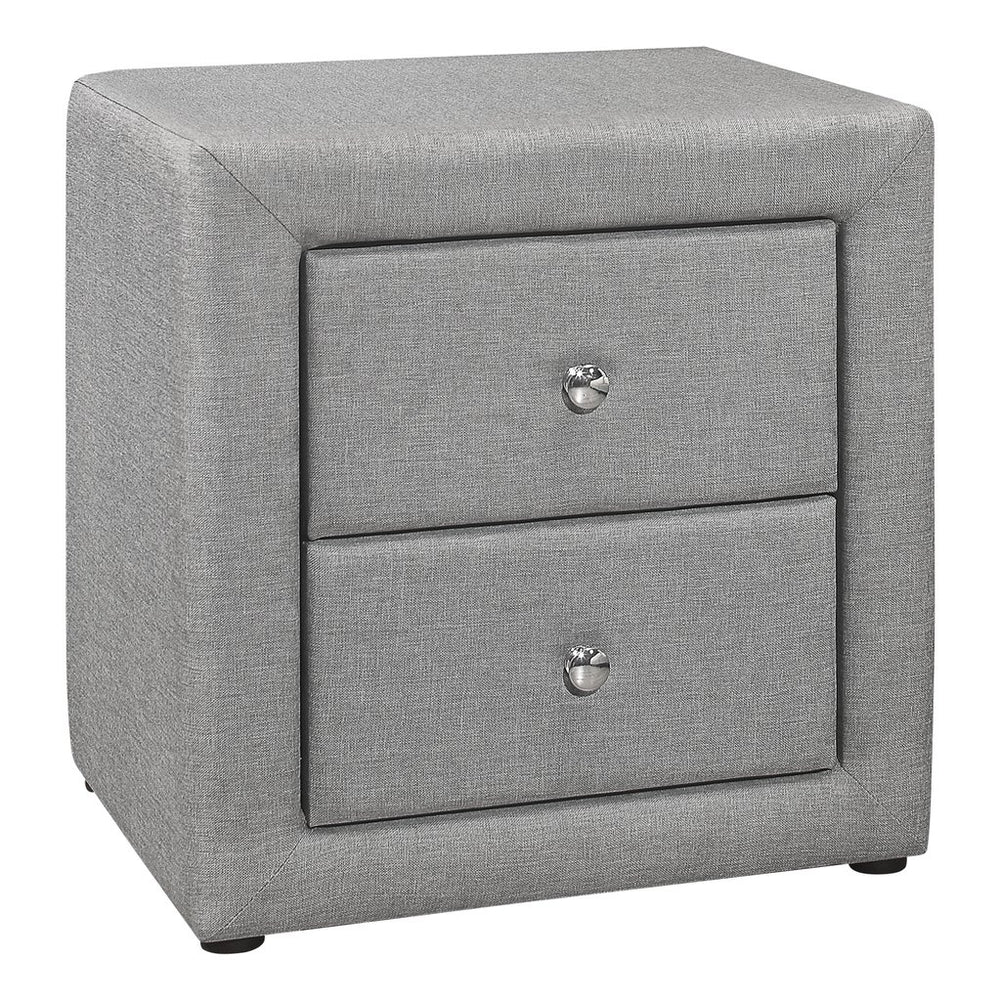 English Elm Nightstand, Grey Linen Upholstered End Table With Storage Drawers – Perfect For Bedroom & Living Room B2710P219503