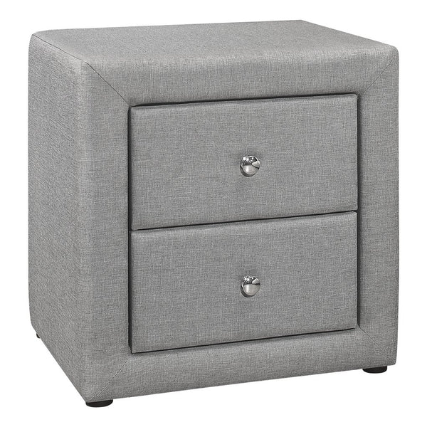 English Elm Nightstand, Grey Linen Upholstered End Table With Storage Drawers – Perfect For Bedroom & Living Room B2710P219503