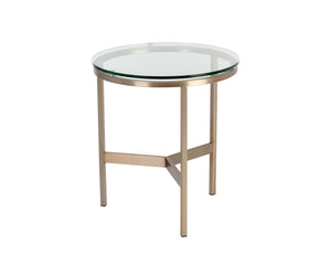 Sunpan Flato End Table - Elegant Tempered Glass Top with Antique Brass Base for Modern Living Spaces