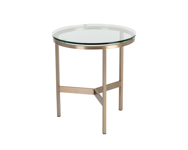 Sunpan Flato End Table - Elegant Tempered Glass Top with Antique Brass Base for Modern Living Spaces