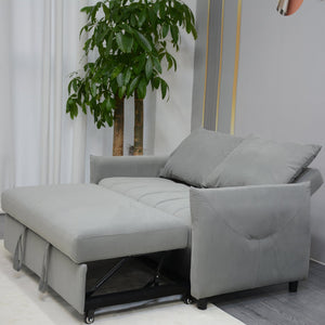 English Elm Convertible Velvet Sleeper Sofa Bed Loveseat with USB Charging, Pull-Out Bed, Storage Pockets, Gray W1183S00022